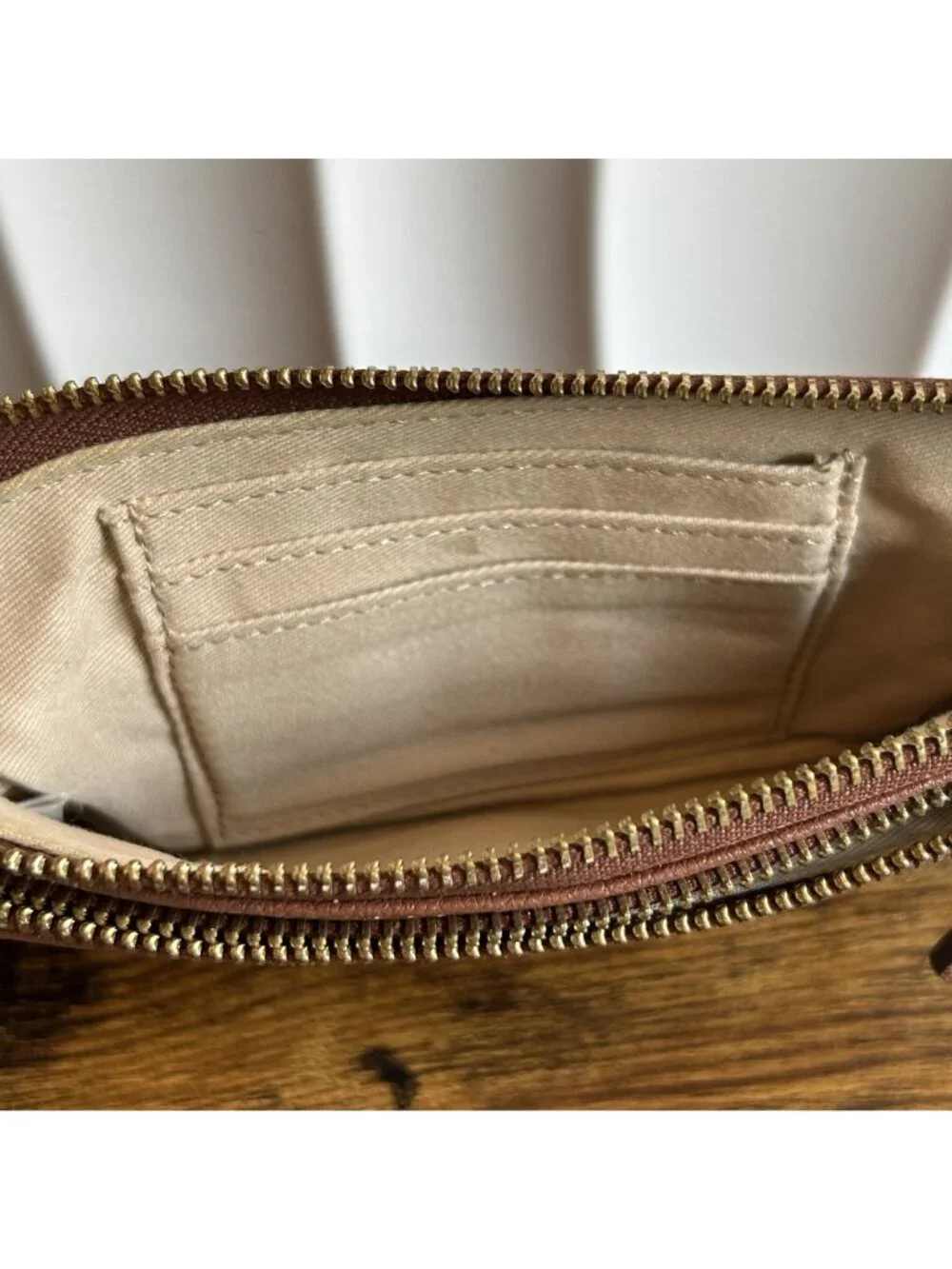 Jason Wu Brown Leather Wristlet Wallet Gold Hardware Multi Zipper Compartments